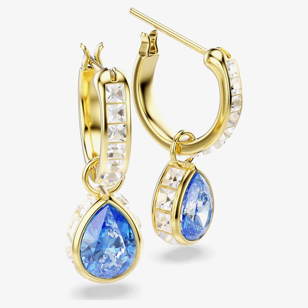 Swarovski Chroma 18ct Yellow Gold Plated Pear Cut Blue Drop Earrings 5757815