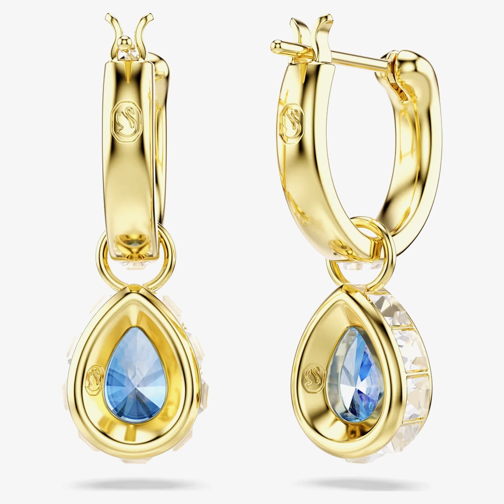 Swarovski Chroma 18ct Yellow Gold Plated Pear Cut Blue Drop Earrings 5757815