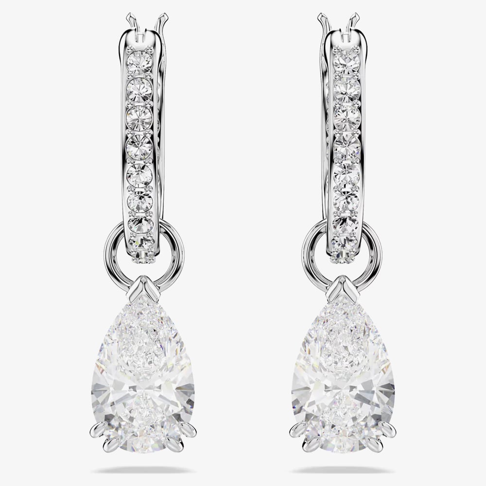 Swarovski Stilla Rhodium Plated Pear Cut Drop Earrings 5636716