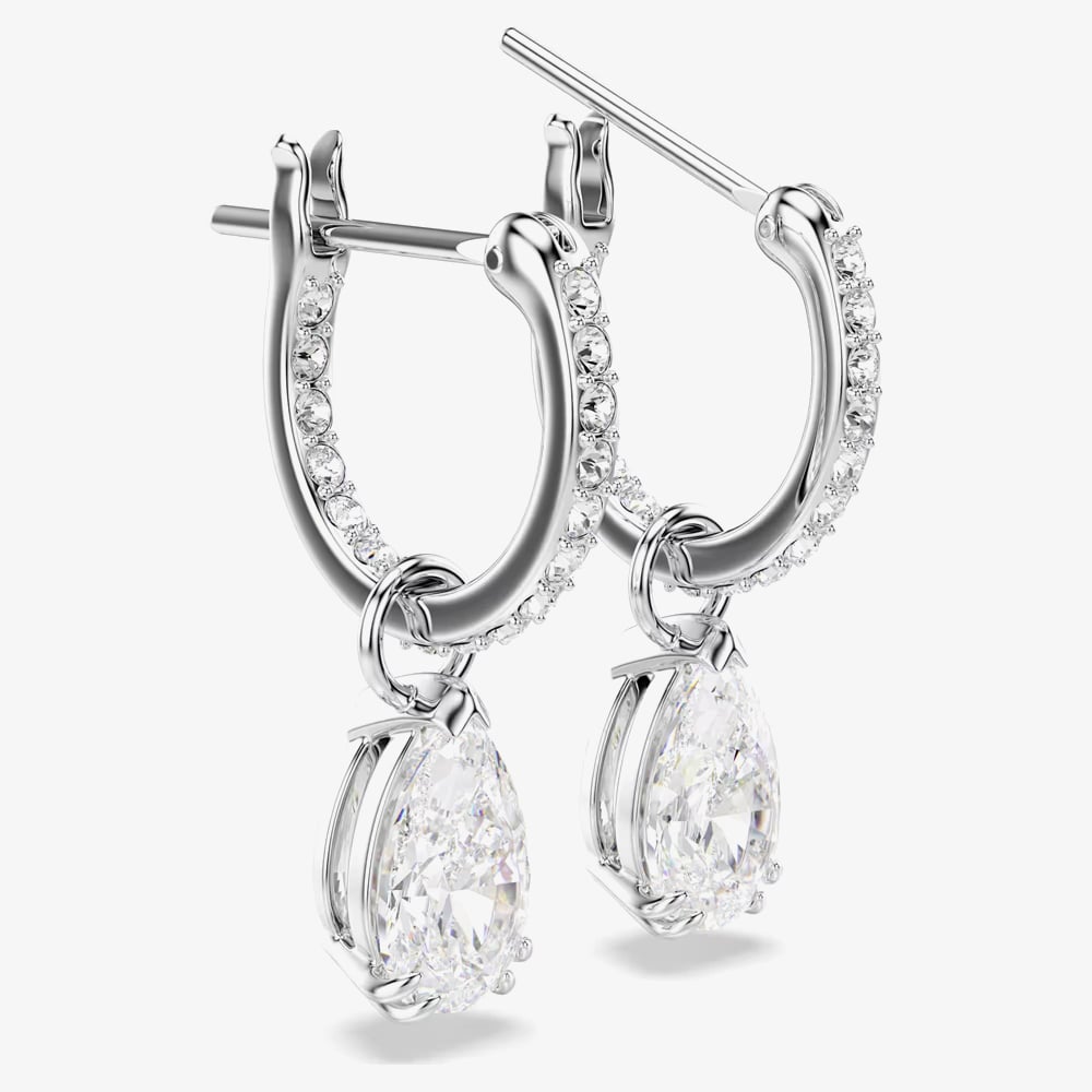 Swarovski Stilla Rhodium Plated Pear Cut Drop Earrings 5636716