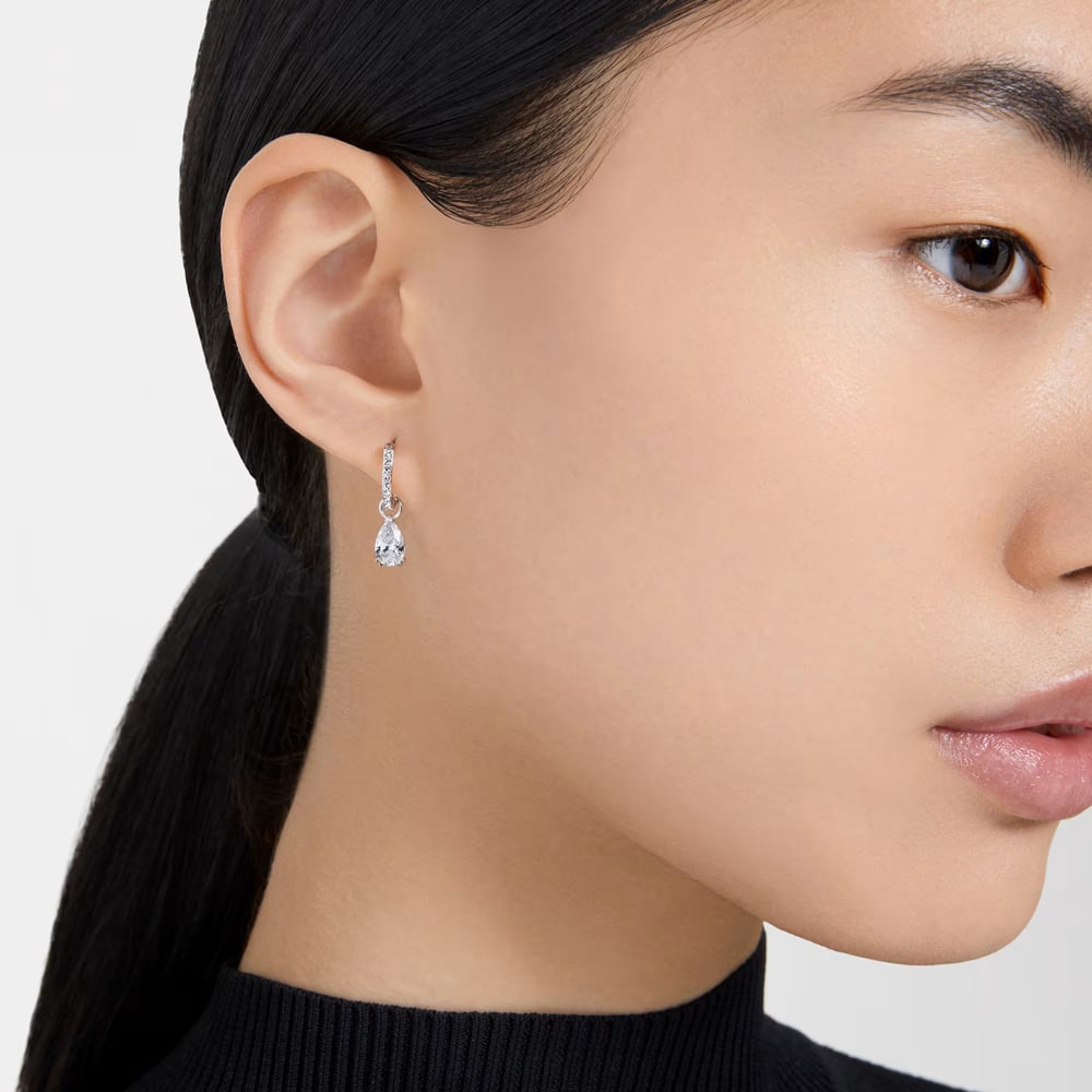 Swarovski Stilla Rhodium Plated Pear Cut Drop Earrings 5636716