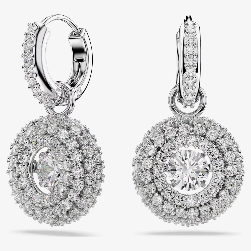 Swarovski Sublima Rhodium Plated Round Cut Cluster Drop Earrings 5738193