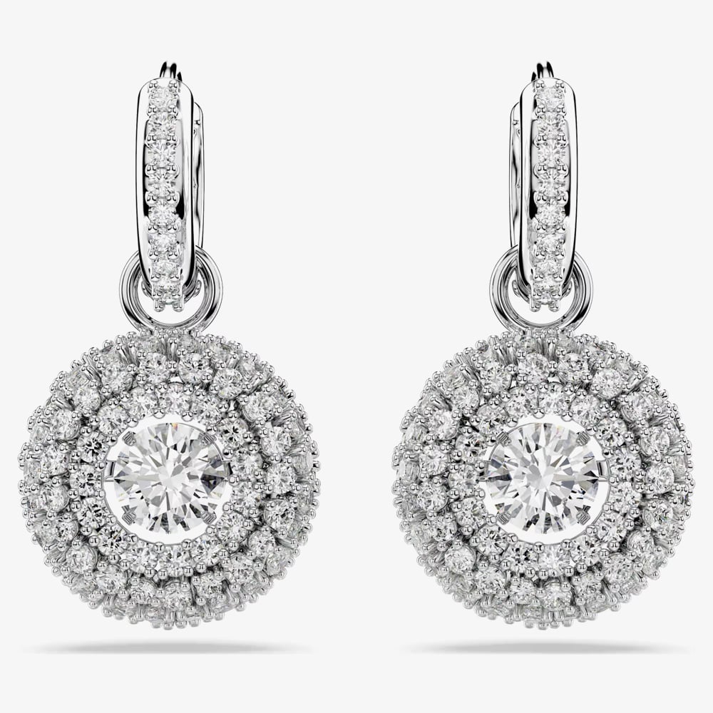 Swarovski Sublima Rhodium Plated Round Cut Cluster Drop Earrings 5738193
