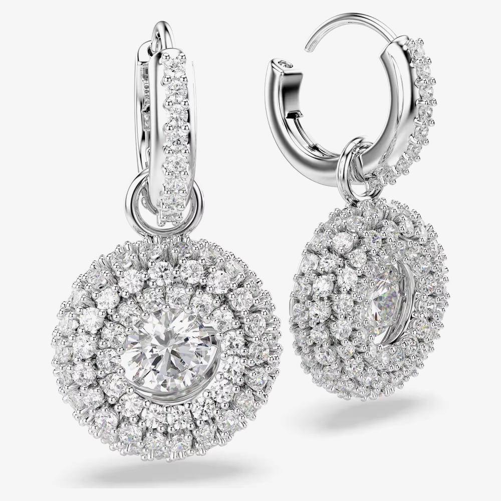 Swarovski Sublima Rhodium Plated Round Cut Cluster Drop Earrings 5738193
