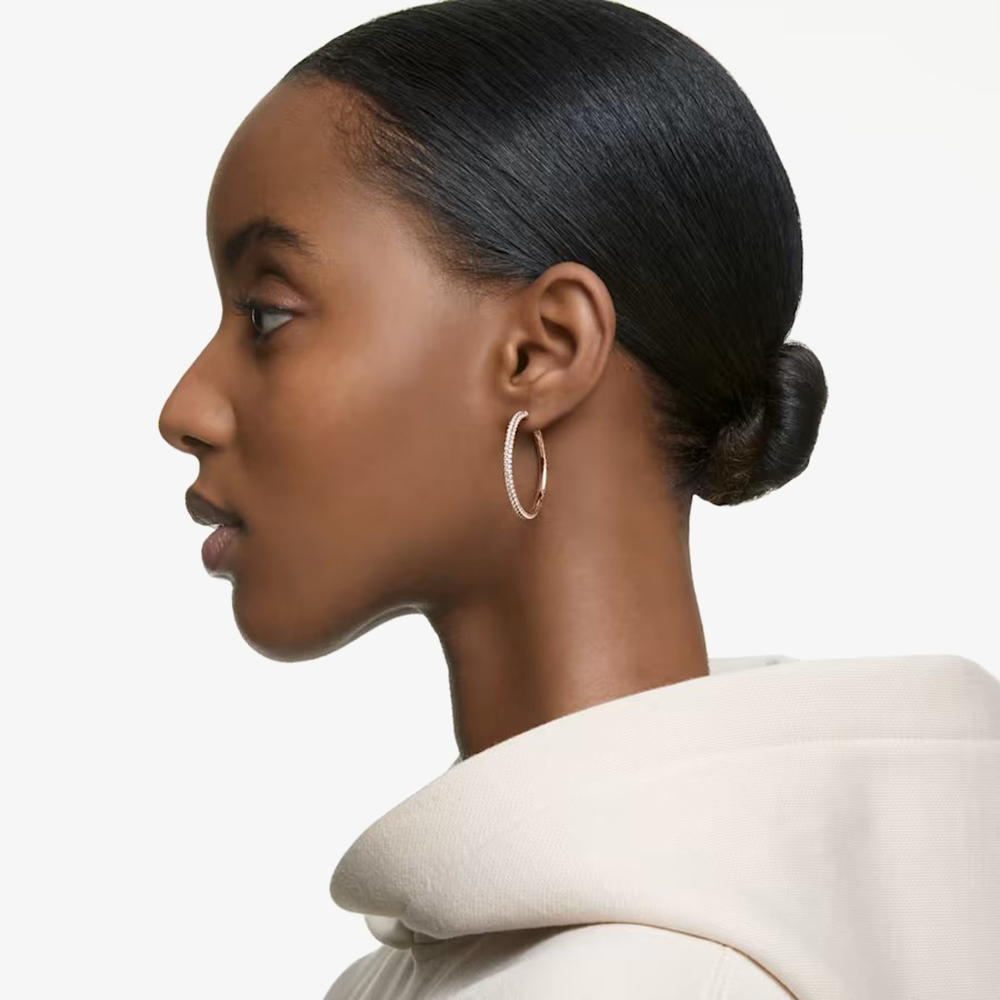 Swarovski Stone Rose Gold Tone Crystal Hoops Earrings 5383938