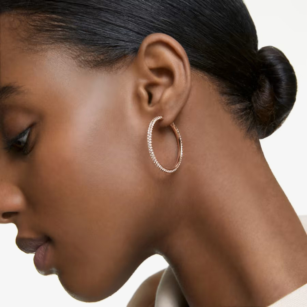 Swarovski Stone Rose Gold Tone Crystal Hoops Earrings 5383938