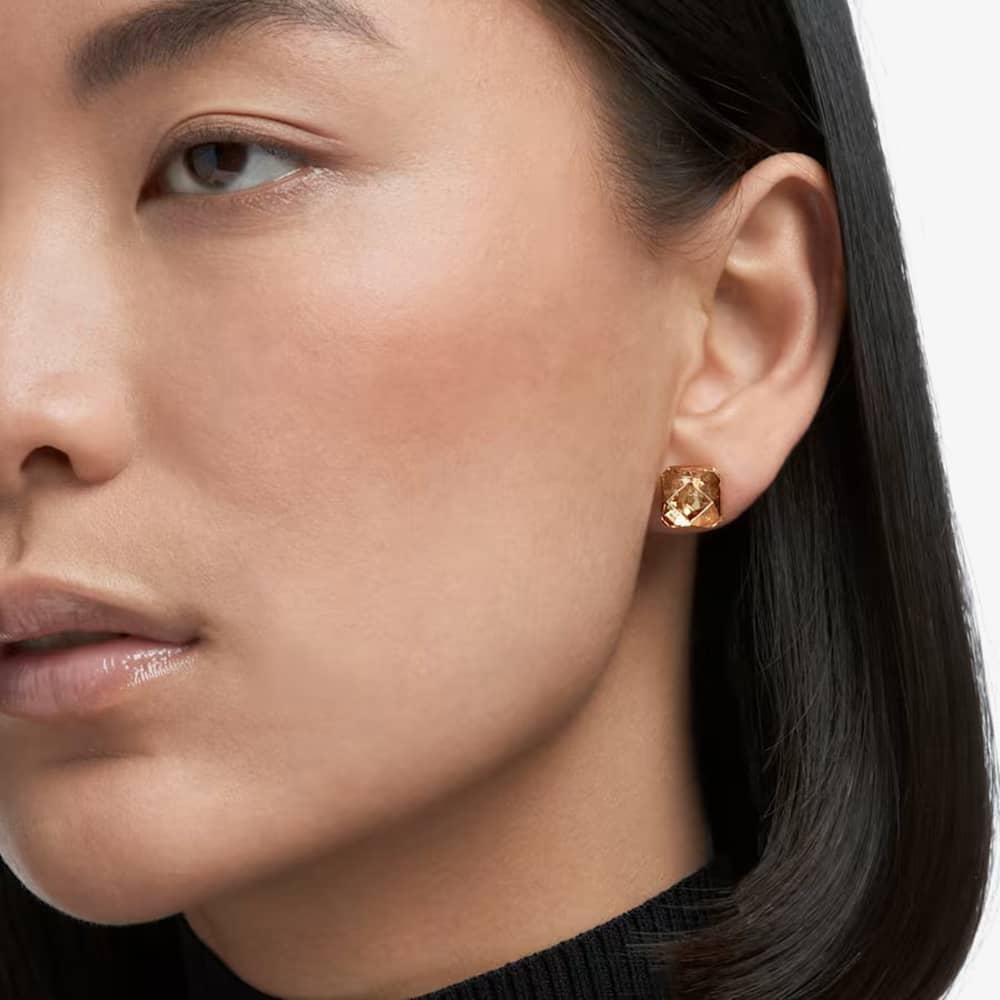 Swarovski Chroma Gold Tone Plated Yellow Crystal Stud Earrings 5613680