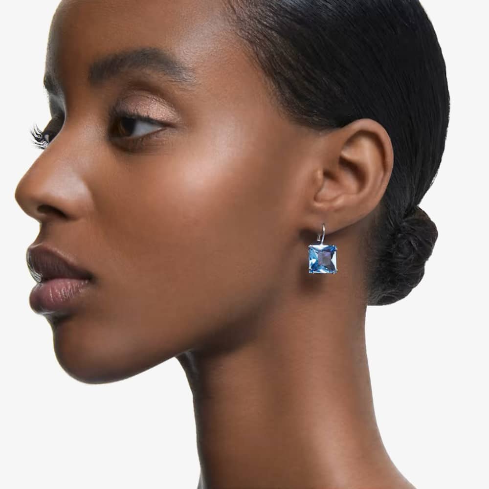Swarovski Ladies Millenia Blue Square Cut Dropper Earrings 5619472