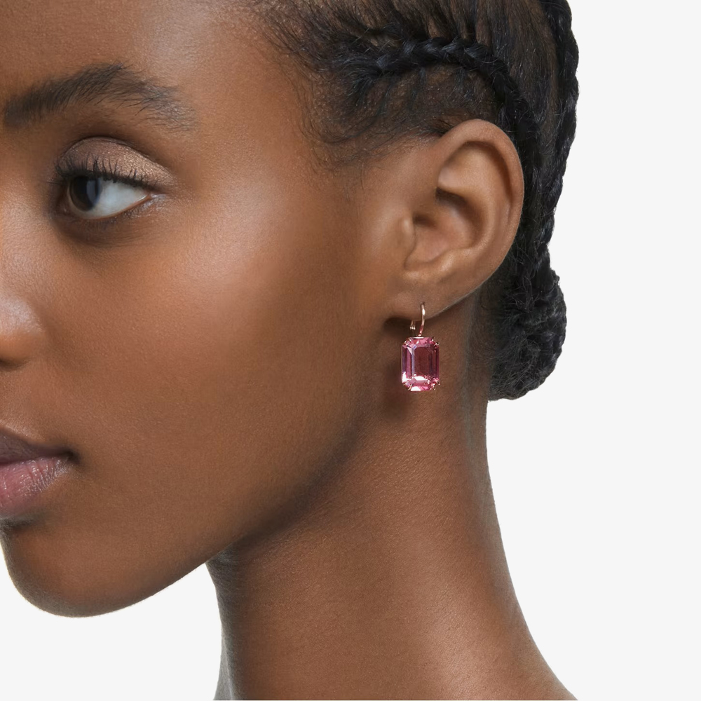 Swarovski Ladies Millenia Pink Octagon Cut Dropper Earrings 5619502