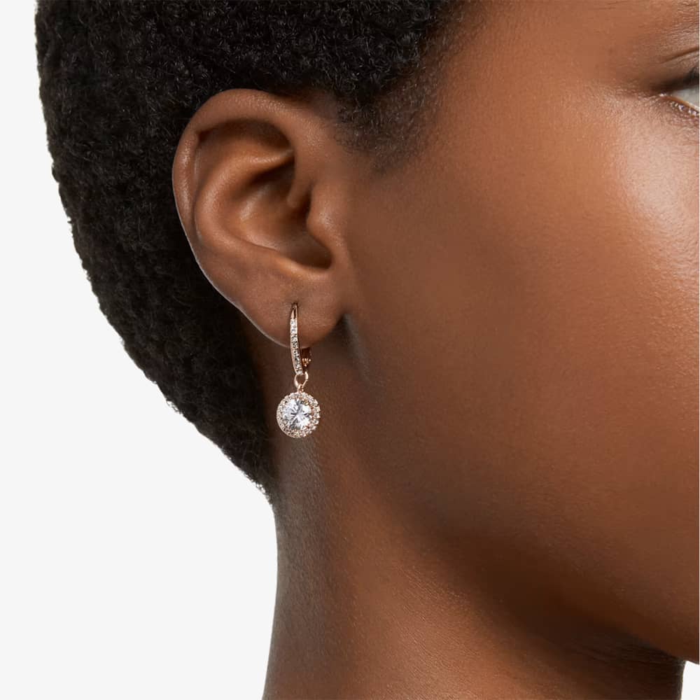 Swarovski Ladies Constella Rose Gold-Plated Dropper Hoop Earrings 5638769