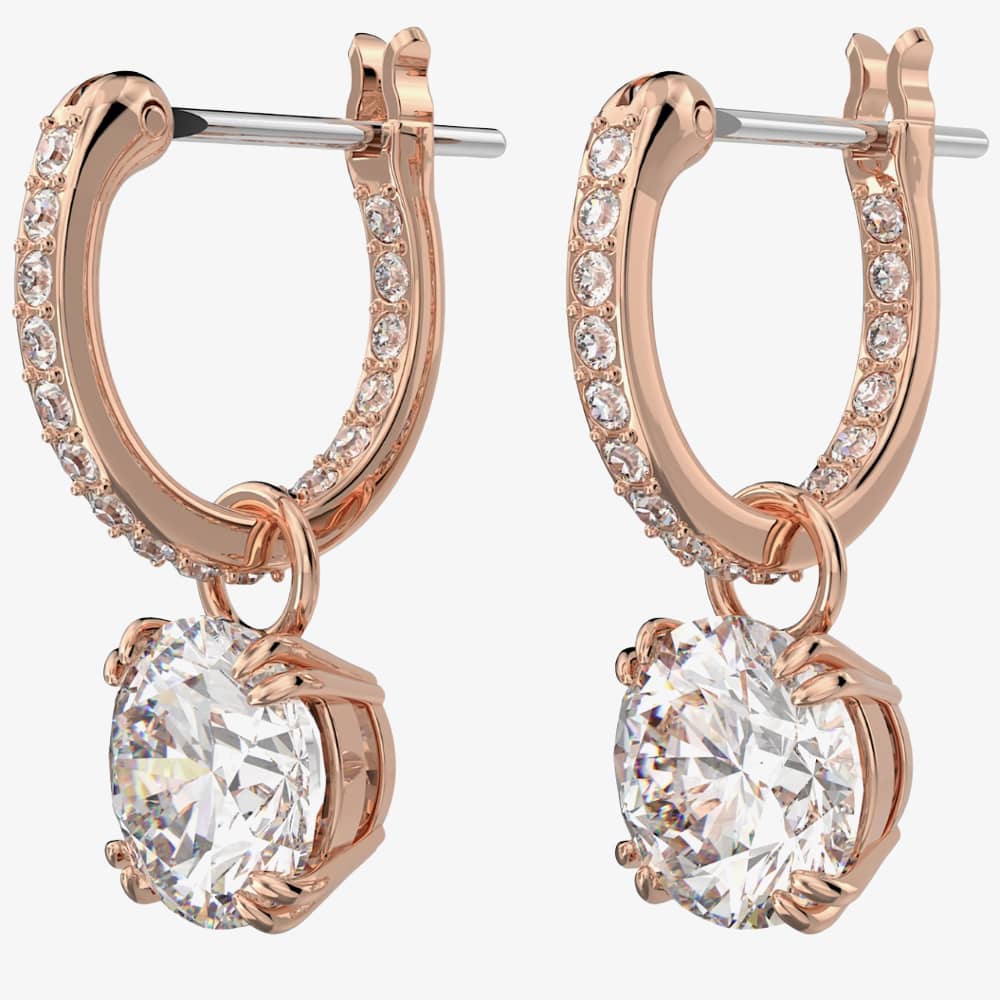 Swarovski Ladies Constella Rose Gold-Plated Hoop Dropper Earrings 5639975