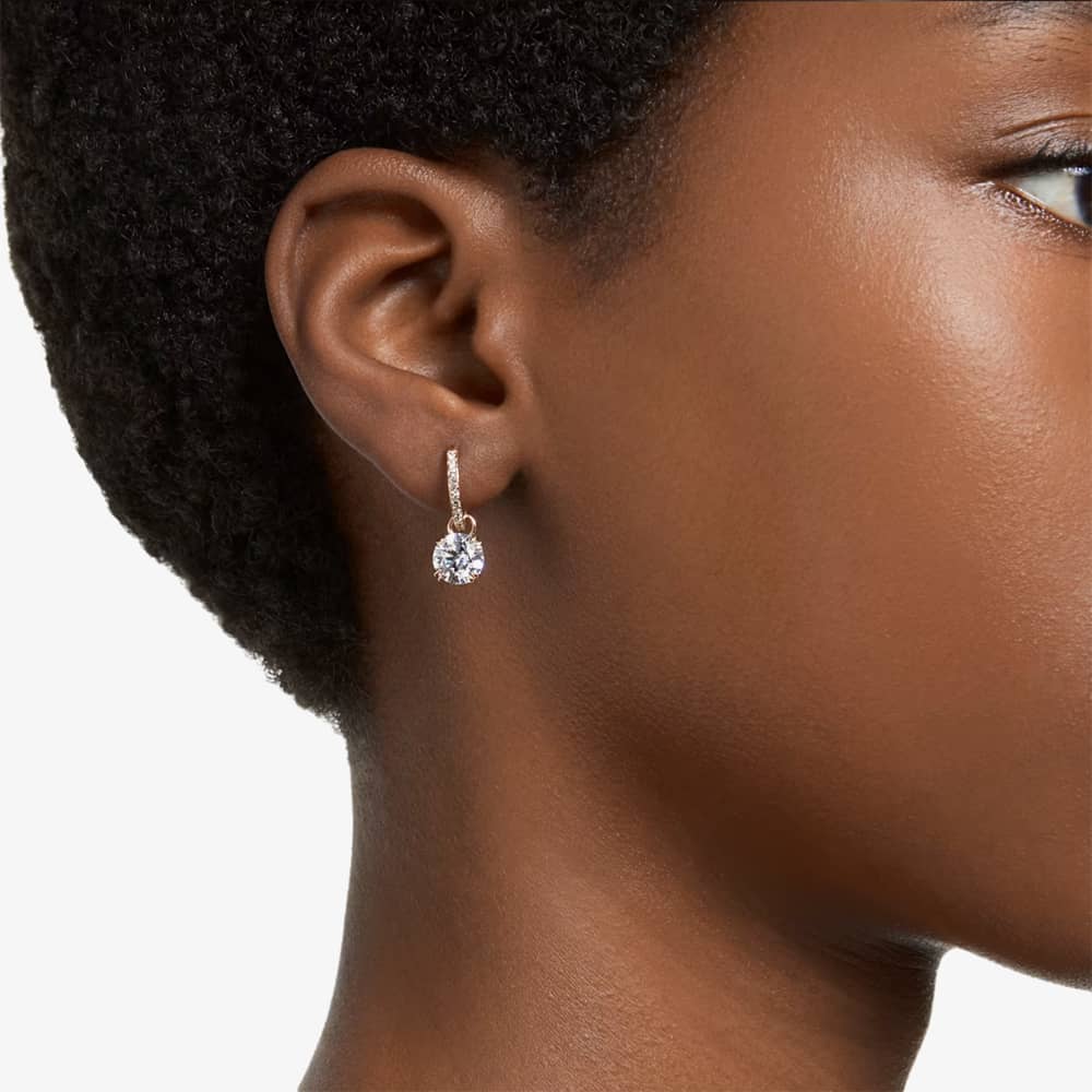 Swarovski Ladies Constella Rose Gold-Plated Hoop Dropper Earrings 5639975