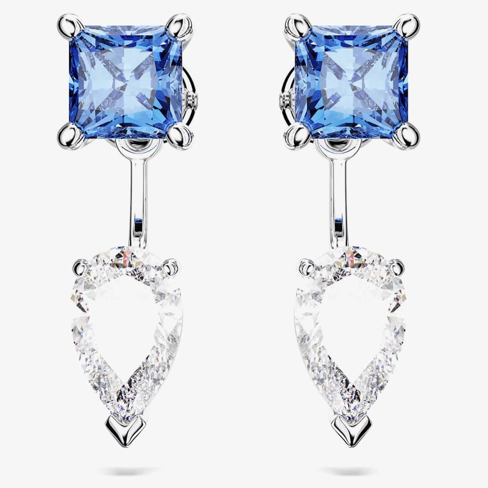 Swarovski Mesmera Blue Mixed Cut Rhodium Plated Jacket Earrings 5665767