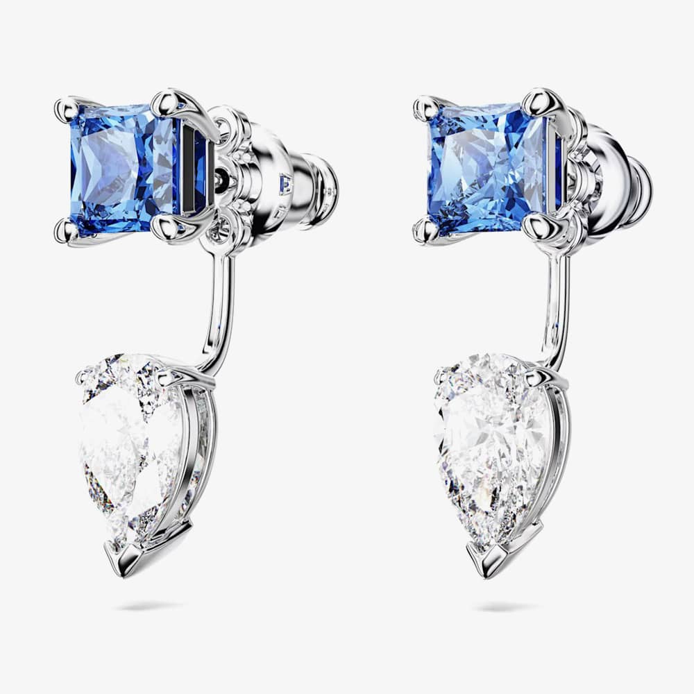 Swarovski Mesmera Blue Mixed Cut Rhodium Plated Jacket Earrings 5665767
