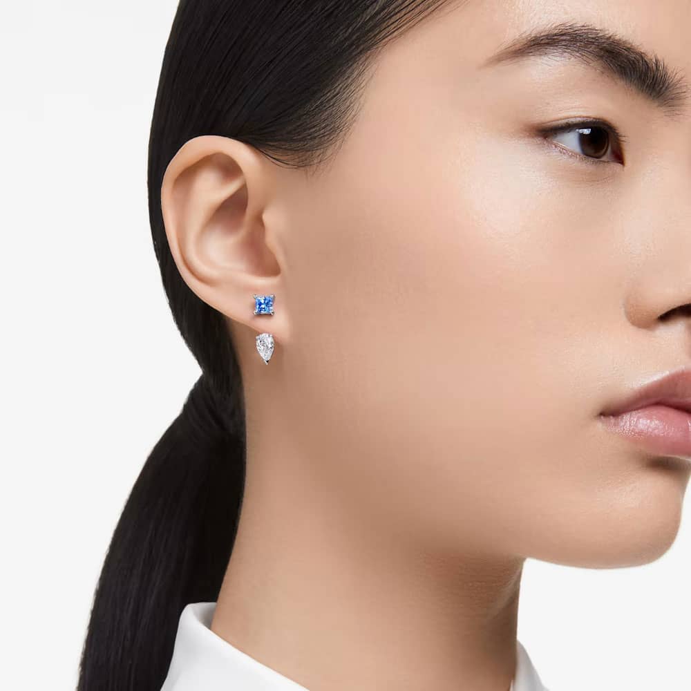 Swarovski Mesmera Blue Mixed Cut Rhodium Plated Jacket Earrings 5665767
