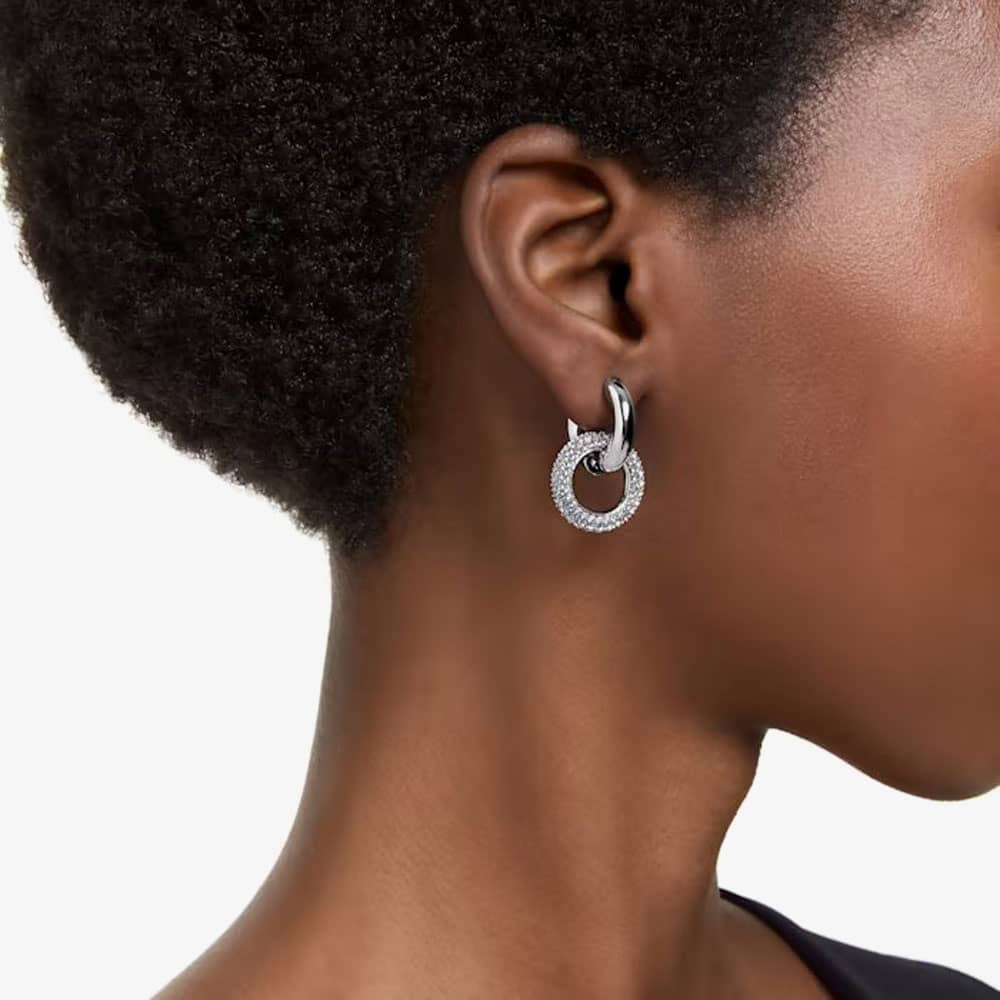 Swarovski Dextera White Interlocking Loop Rhodium Plated Earrings 5671807