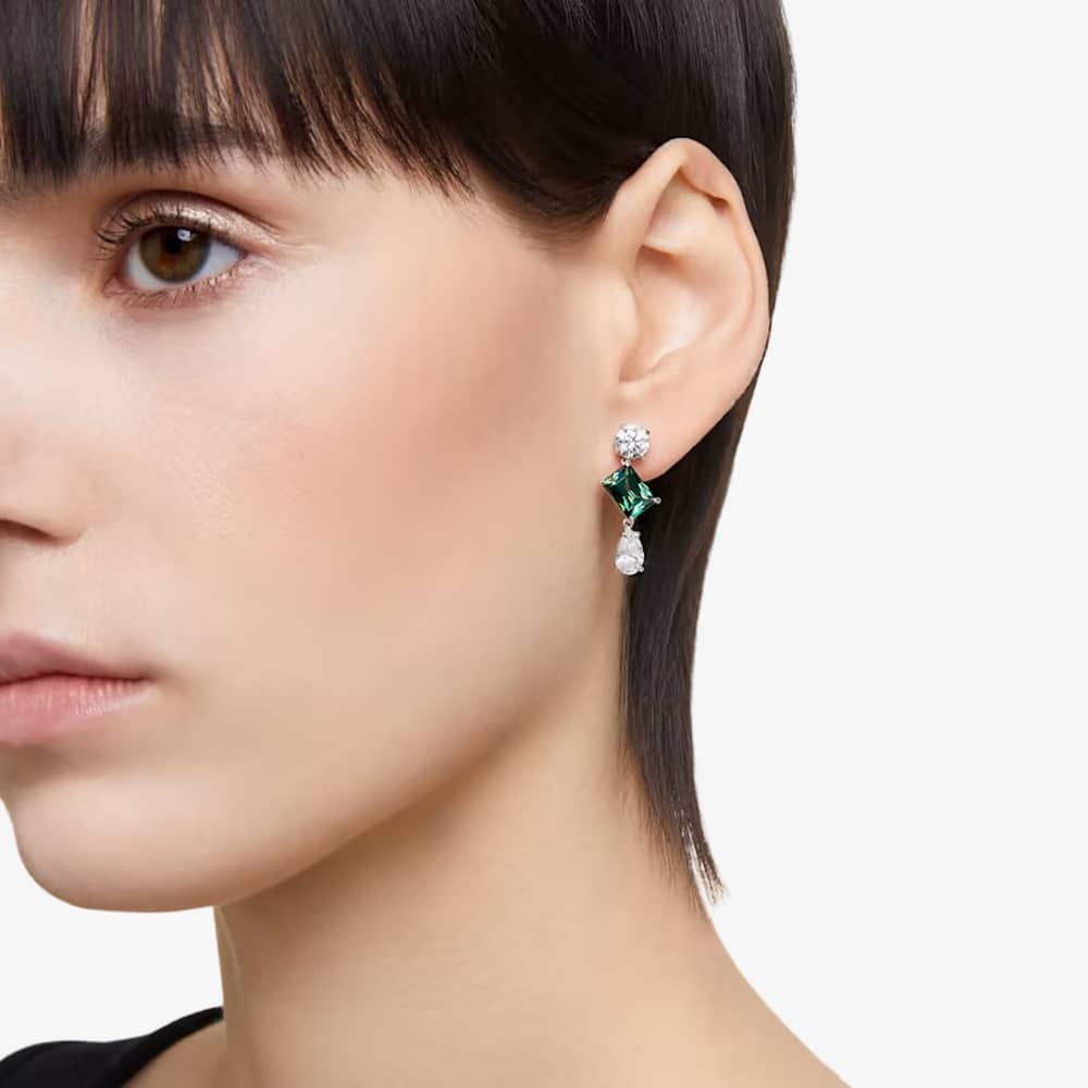 Swarovski Mesmera Green Mixed Cut Rhodium Plated Dropper Earrings 5665878