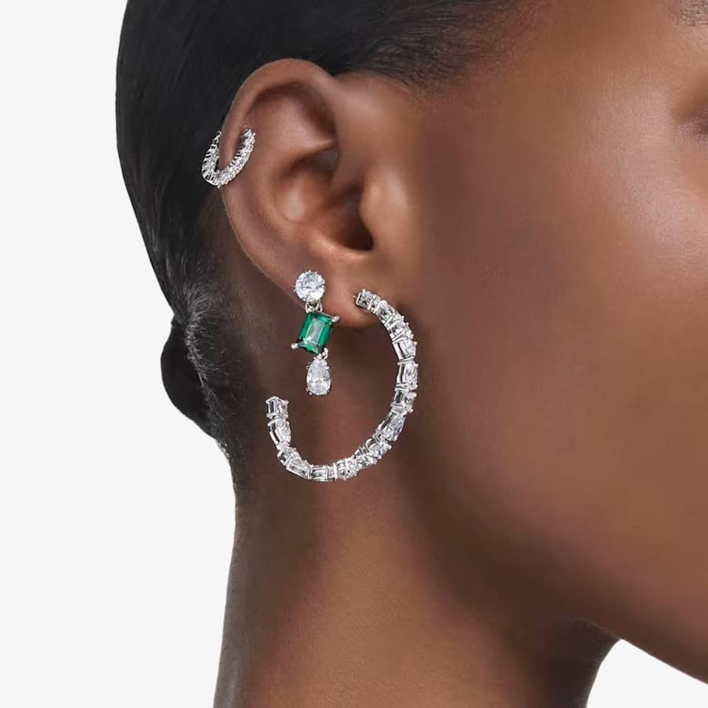 Swarovski Mesmera Green Mixed Cut Rhodium Plated Dropper Earrings 5665878