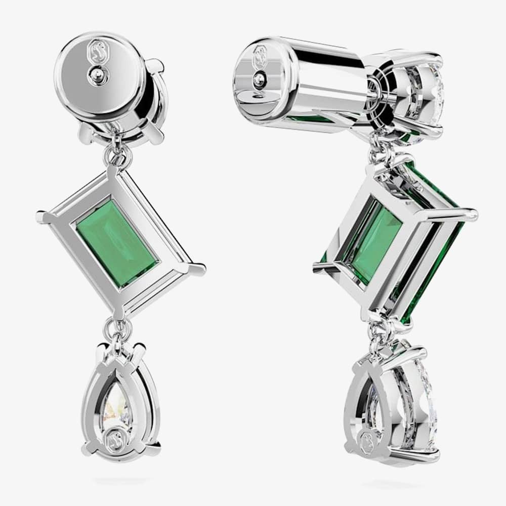 Swarovski Mesmera Green Mixed Cut Rhodium Plated Dropper Earrings 5665878