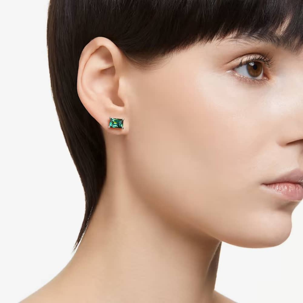 Swarovski Matrix Green Mixed Cut Rhodium Plated Dropper Earrings 5665786