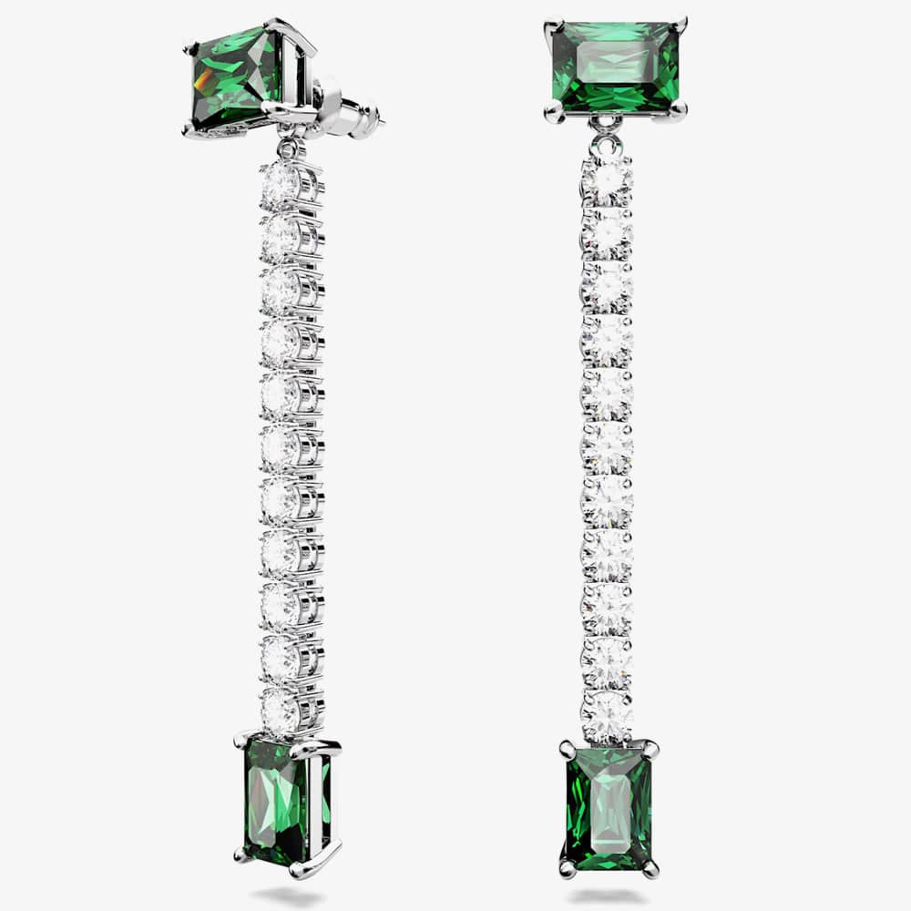 Swarovski Matrix Green Mixed Cut Rhodium Plated Dropper Earrings 5665786