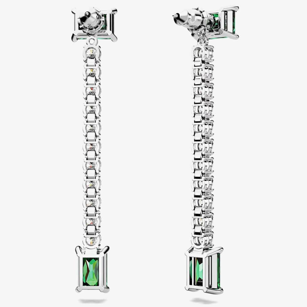 Swarovski Matrix Green Mixed Cut Rhodium Plated Dropper Earrings 5665786