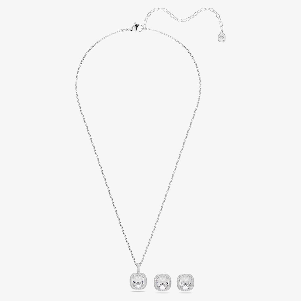 Swarovski Una Angelic Rhodium Plated Cushion Cut Halo Jewellery Set 5754343