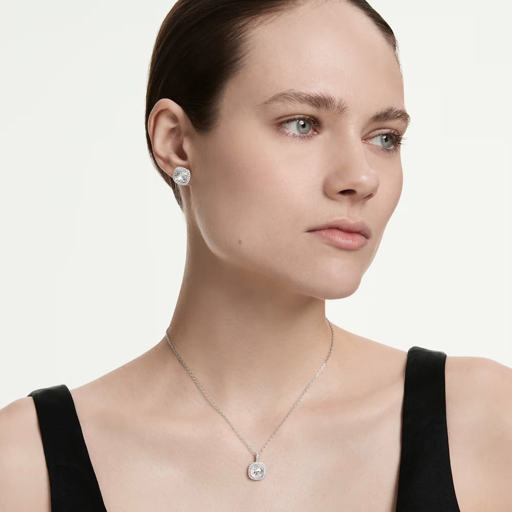 Swarovski Una Angelic Rhodium Plated Cushion Cut Halo Jewellery Set 5754343