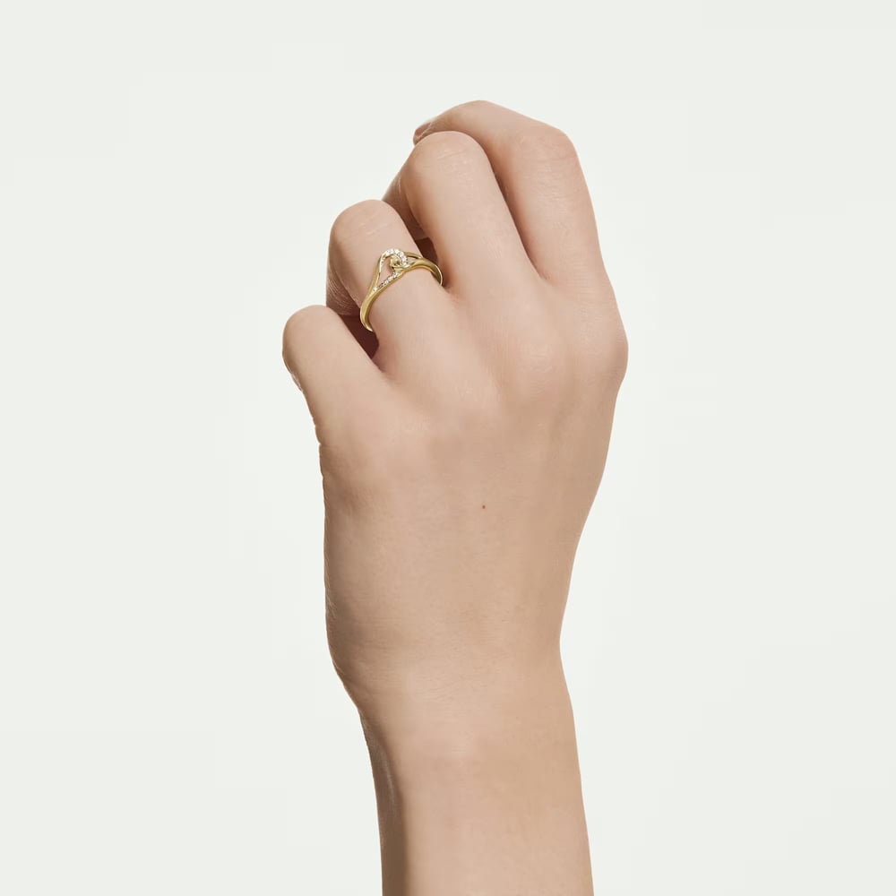 Swarovski Classica 18ct Yellow Gold Plated Round Cut Interlocking Ring 5746012 55