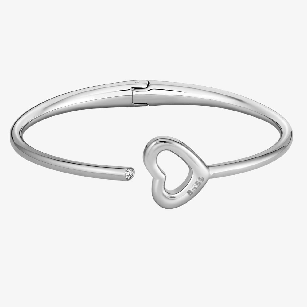 Product photograph of Boss Ladies Honey Boundless Silver Open Heart Bangle 1580723 from The Jewel Hut