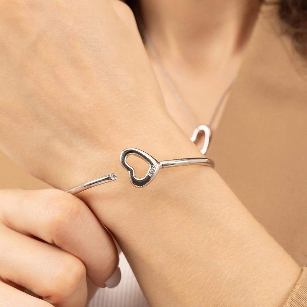 BOSS Ladies Honey Boundless Silver Open Heart Bangle 1580723