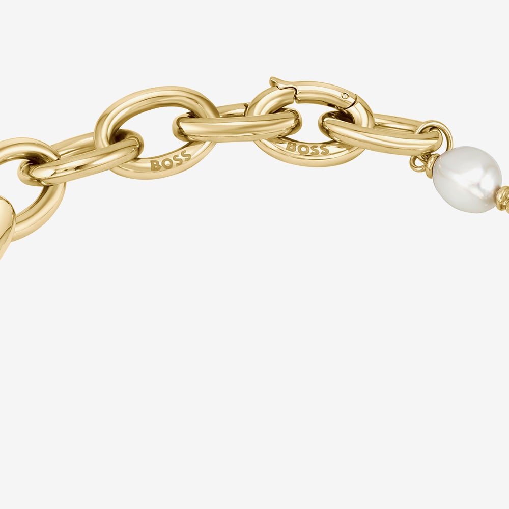 BOSS Leah Gold Tone Freshwater Pearl Chain Bracelet 1580507