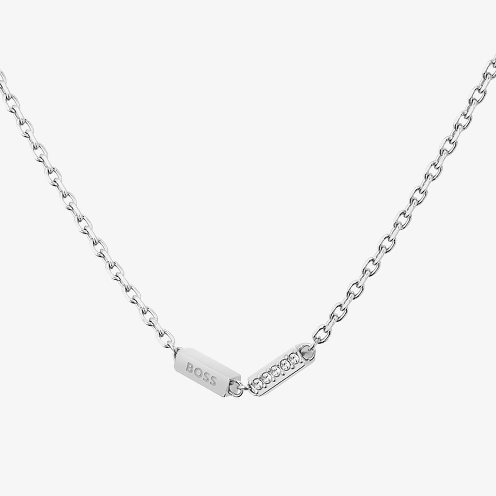 BOSS Laria Stainless-Steel Logo and Crystal Stations Necklace 1580447