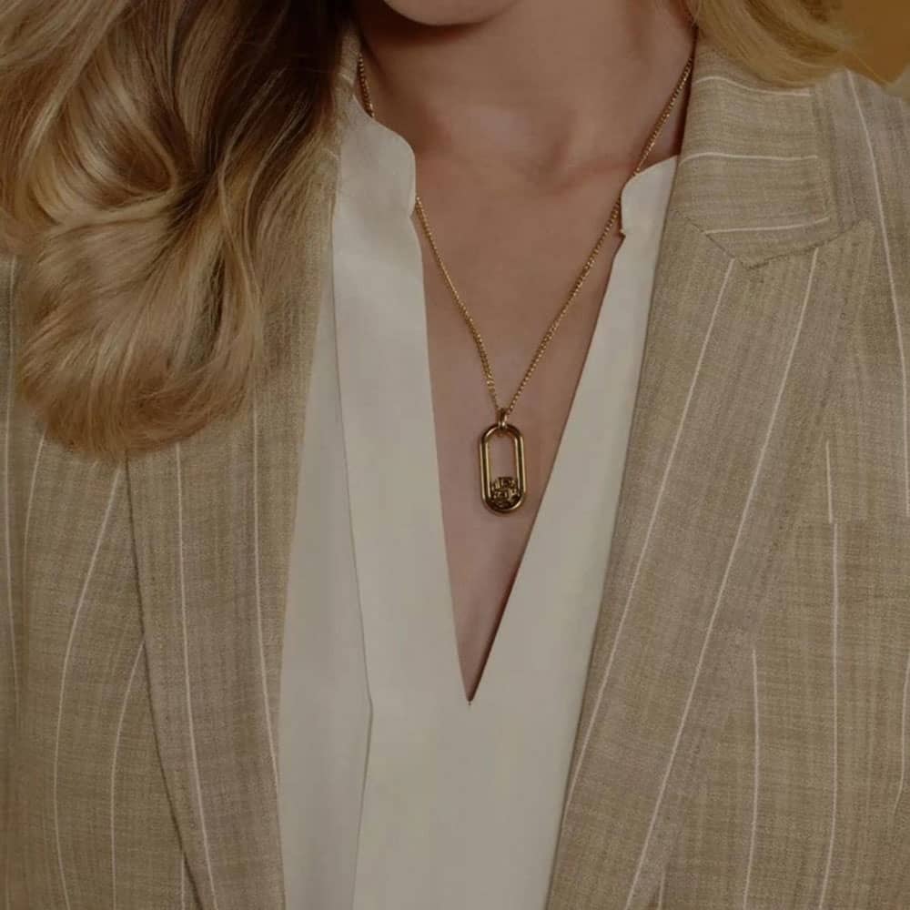 BOSS Double B Swing Gold Tone Oval Pendant Necklace 1580627