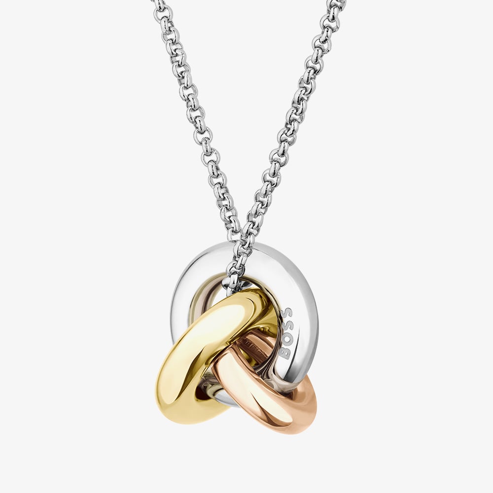 BOSS Harmonie Three Colour Circle Link Pendant Necklace 1580771