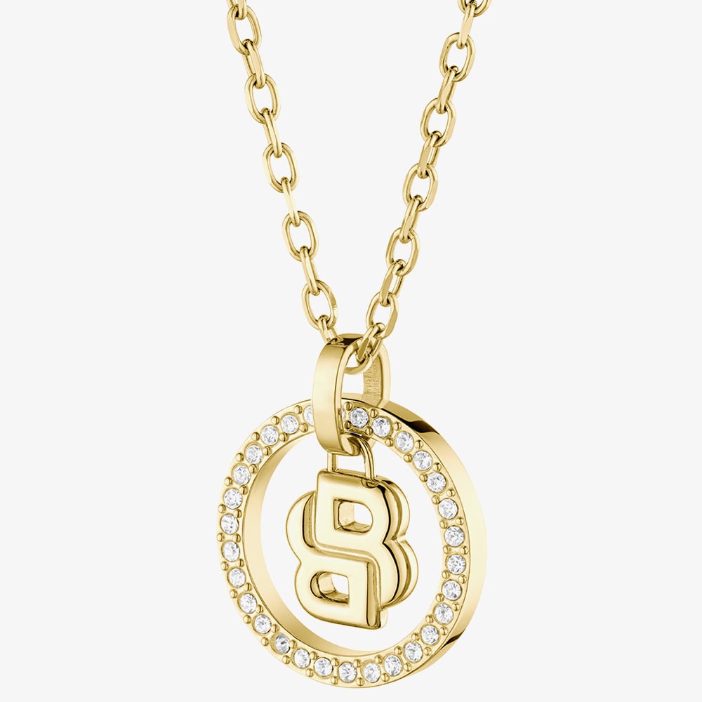 BOSS Double B Divine Gold Tone Pendant Necklace 1580837