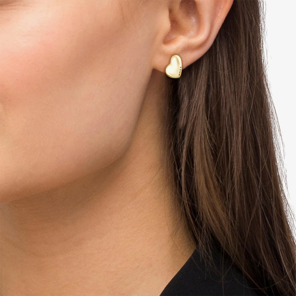 BOSS Honey Gold Plated Heart Stud Earrings 1580564