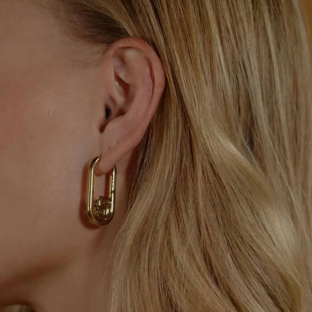 BOSS Double B Swing Gold Tone Oval Hoop Earrings 1580629