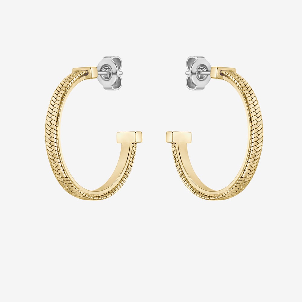 BOSS Zia Gold Tone Snake Chain Pattern Hoop Earrings 1580483