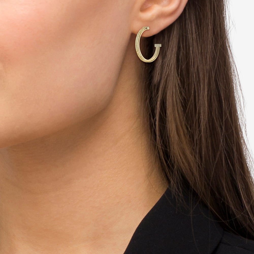 BOSS Zia Gold Tone Snake Chain Pattern Hoop Earrings 1580483