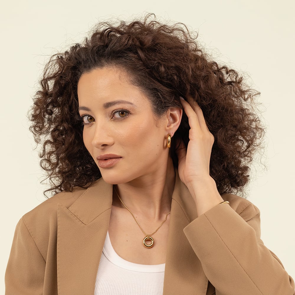 BOSS Gold Tone Crystal Logo Hoop Earrings 1580690