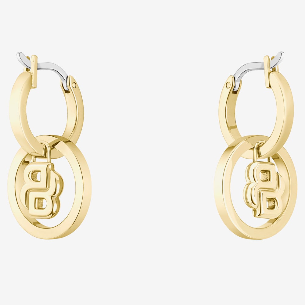 BOSS Double B Divine Gold Tone Drop Huggie Hoop Earrings 1580821