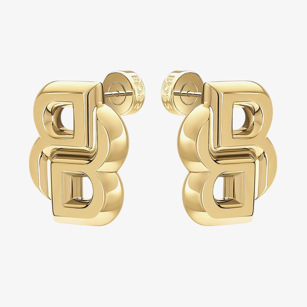BOSS Double B Yellow Gold Tone Plated Stainless Steel Earrings 1580856