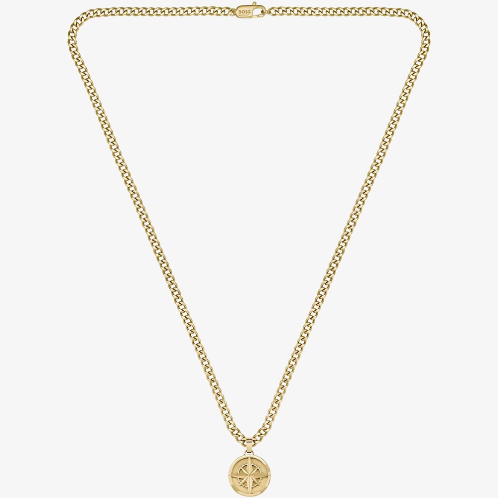 BOSS Gold Tone Compass Pendant Necklace 1580549