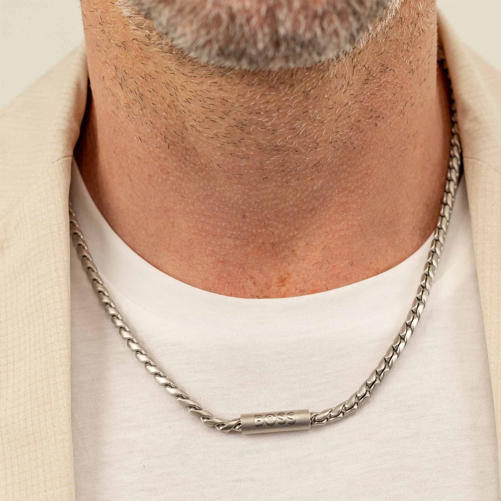 BOSS Mens Doran Silver Necklace 1580693