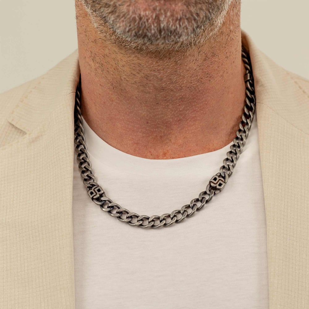 BOSS Mens Absolute 56cm Double B Black Steel Necklace 1580744