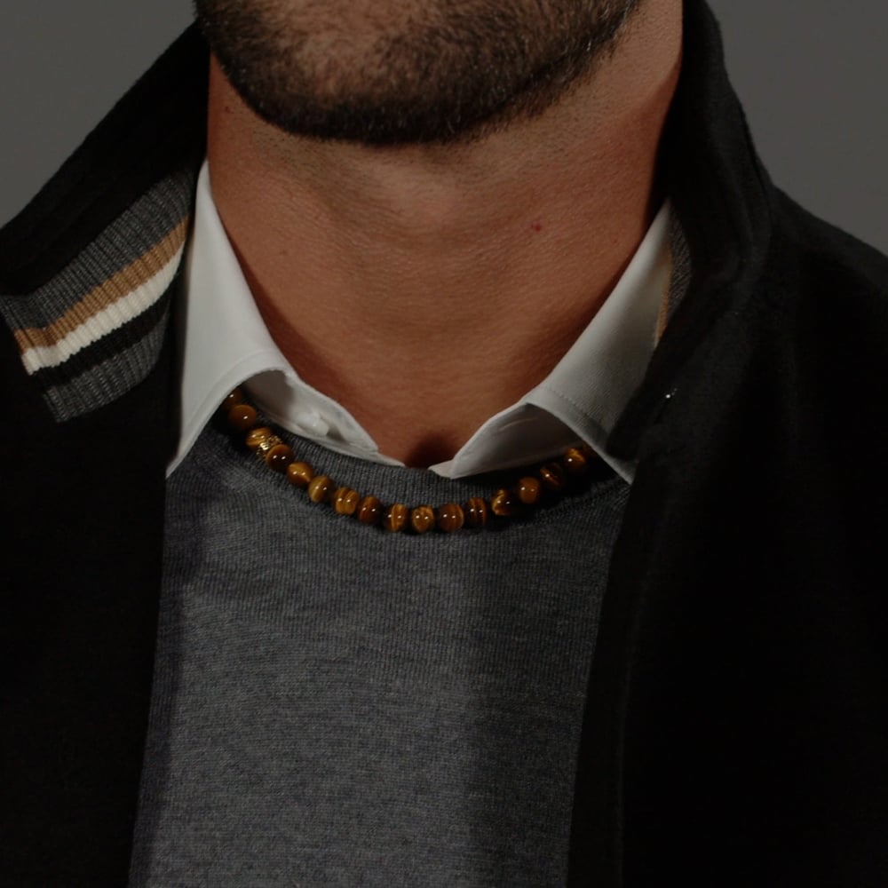BOSS Tiger Eye Rondelles Beaded Necklace 1580663