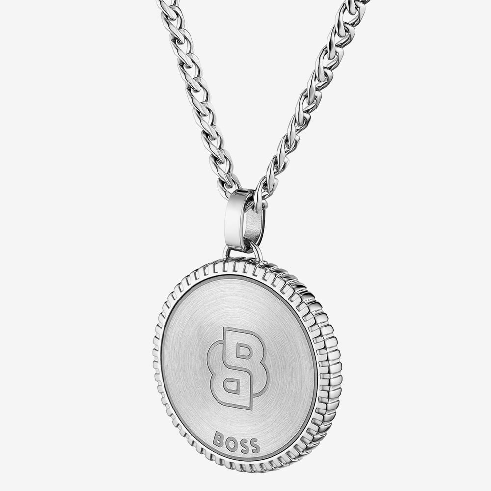 BOSS North Silver Tone Compass Pendant Necklace 1580841