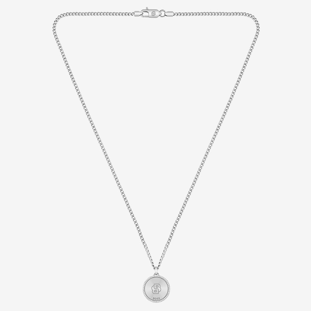 BOSS North Silver Tone Compass Pendant Necklace 1580841