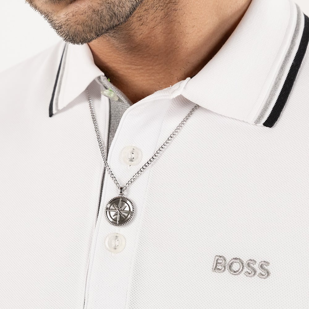 BOSS North Silver Tone Compass Pendant Necklace 1580841